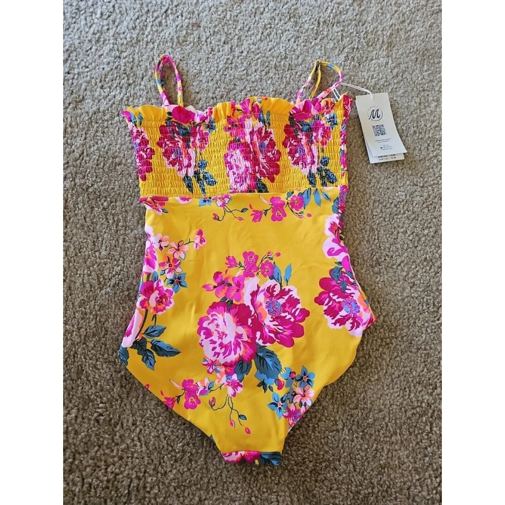 Maaji Girls One Piece Swimsuit Bouquet Becharm Size 2 Reversible